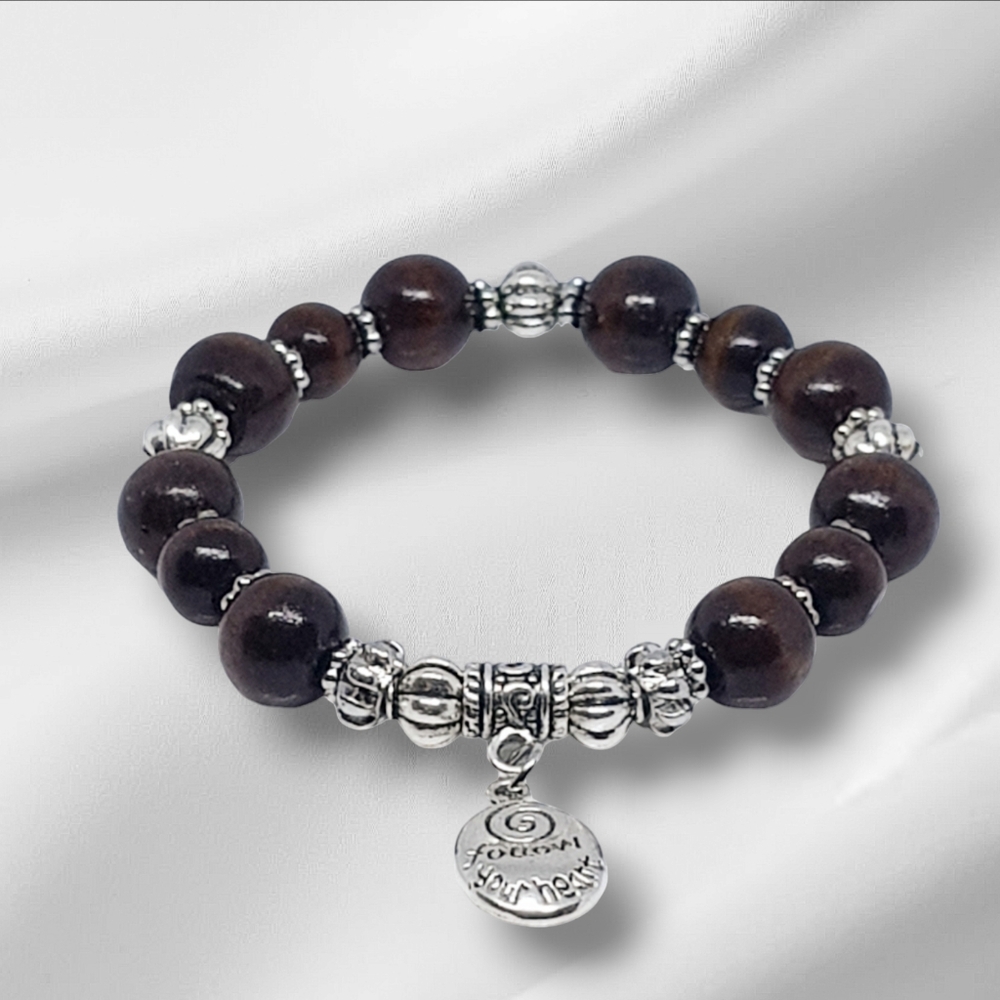 Wooden Round Beaded Charm Bracelet - Picture 2 of 2